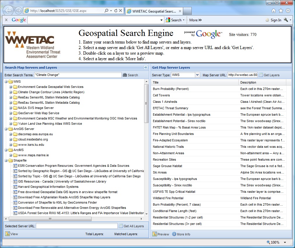 WWETAC Geospatial Search Engine